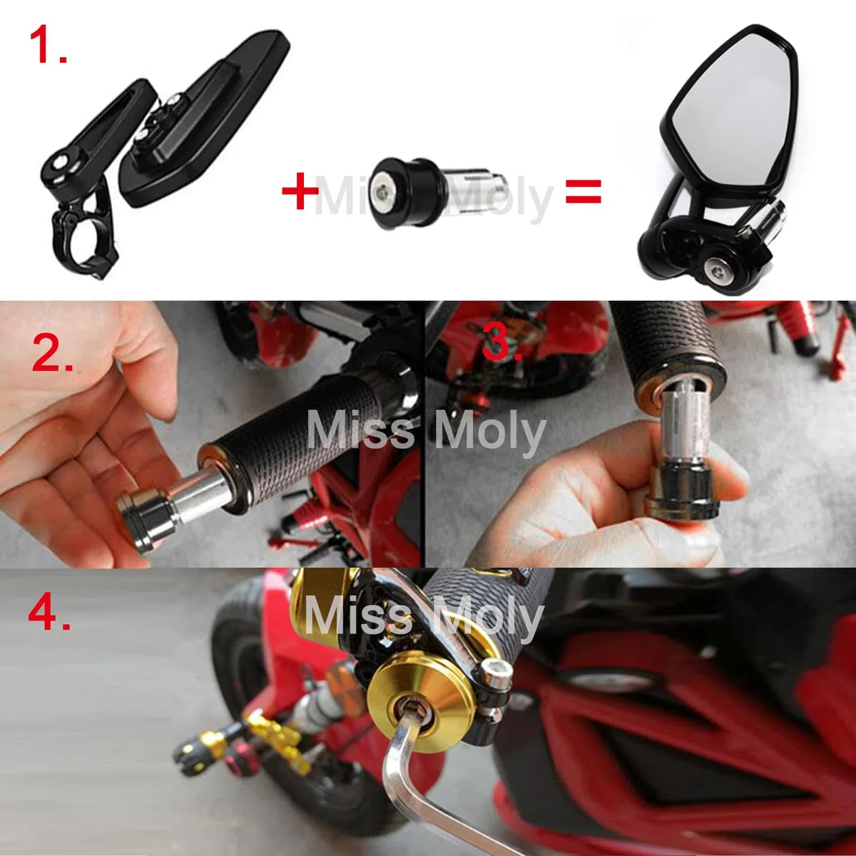 Motocicleta Espejos Laterales de Extremo de Barra,7/8 "22 mm Aleación de Aluminio Espejos Retrovisores del Manillar para Scooter Cruiser Sport Bike(Negro)