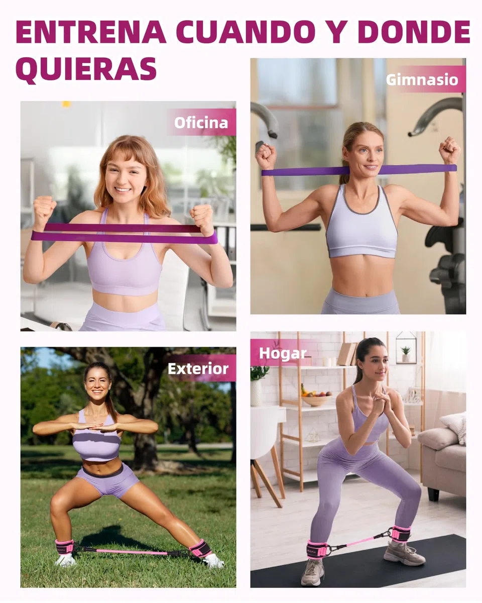 Set de Bandas elasticas 12 Piezas - Bandas de Resistencia TPE de 5 a 40 LB y Tobilleras Gym de 10 a 30 LB, para Entrenamiento, Fitness, Yoga y casa, Incluye guía de Entrenamiento y Bolsa