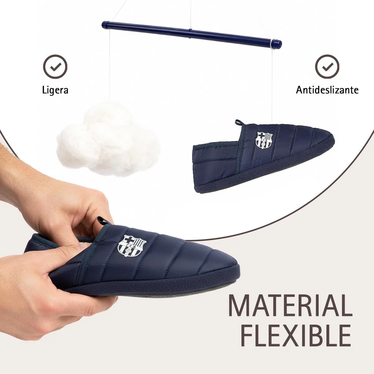 MARPEN SLIPPERS Zapatillas FC Barcelona Oficiales Licenciadas Acolchadas para Hombre o Mujer, Marino Cerrada, Talla 40-41