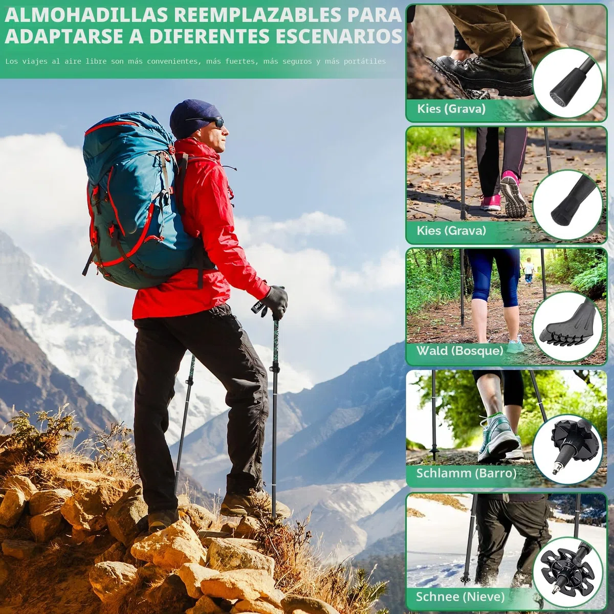 MOYKSRR Bastones de Senderismo Bastones Trekking Plegables, 2pcs Bastones Marcha Nordica Plegables, Ajustar la Longitud 108-135CM, Bastones Trekking Carbono e Alluminio,Caminar, Montaña, Trail Viaje