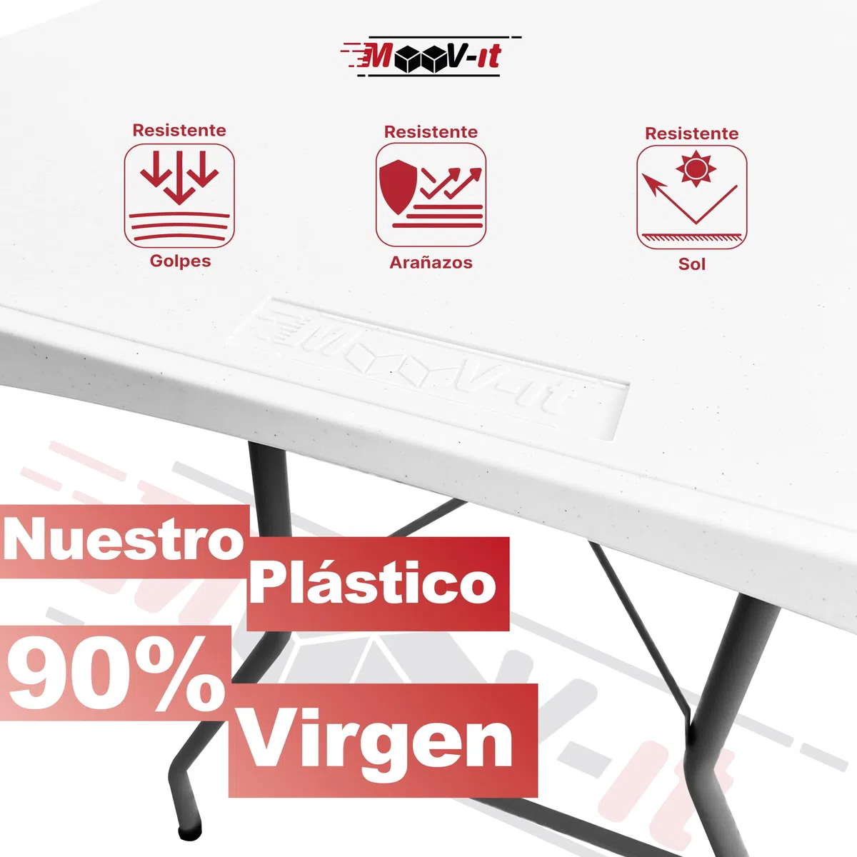 Mesa catering plegable y portátil auxiliar rectangular. 180 x 70 cm – Para 6 personas y 150Kg. Para comedor, salón, camping, escritorio, cocina, jardín, camilla… Exterior e interior. Resina y acero
