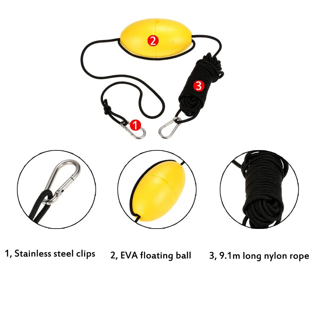 Docooler 1pieza Kayak Drift Anchor línea de remolque Cuerda de remolque (9,1 m/30 ft largo cuerda de nailon Clips de Acero Inoxidable Kayak Accessory (Amarillo)