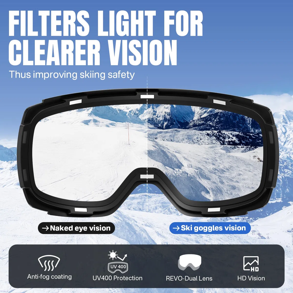 Gafas de esquí,Gafas de snowboard con protección UV400,OTG Gafas de esquí para usuarios de gafas,antiempañamiento gafas de esquí para snowboard