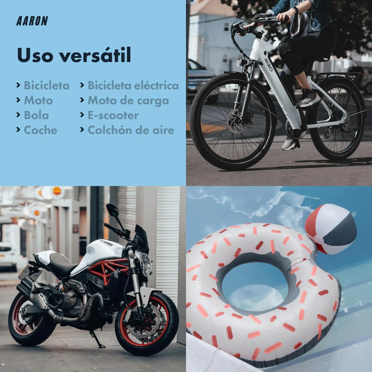 AARON AIR Bomba de pie para bicicleta con manómetro para todas las válvulas, bomba de alta presión para bicicleta de carretera, bomba de aire, bomba con accesorio de bola (gris)