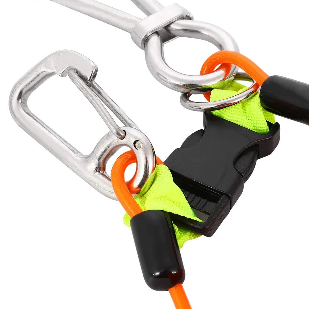 Alomejor Gancho de Arrecife para Buceo, Gancho Doble de Arrecife de Acero Inoxidable con Cordón de Bobina en Espiral, Accesorios de Seguridad para Buceo