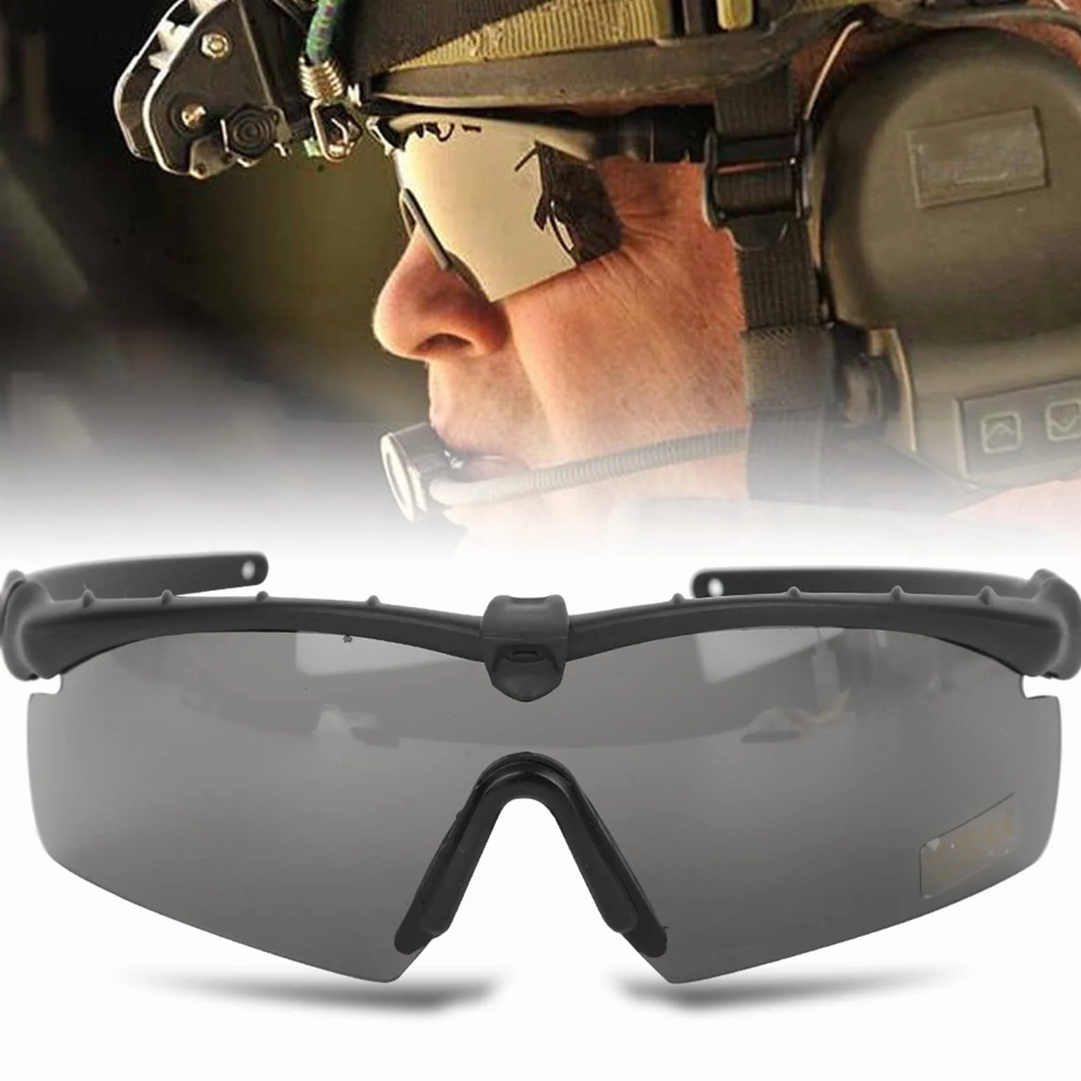 Gafas Antiviento Anti Arena con 2 Antivaho Intercambiables Anti Impacto Protección Ocular Tiro Correr Ciclismo Esquí(Negro)
