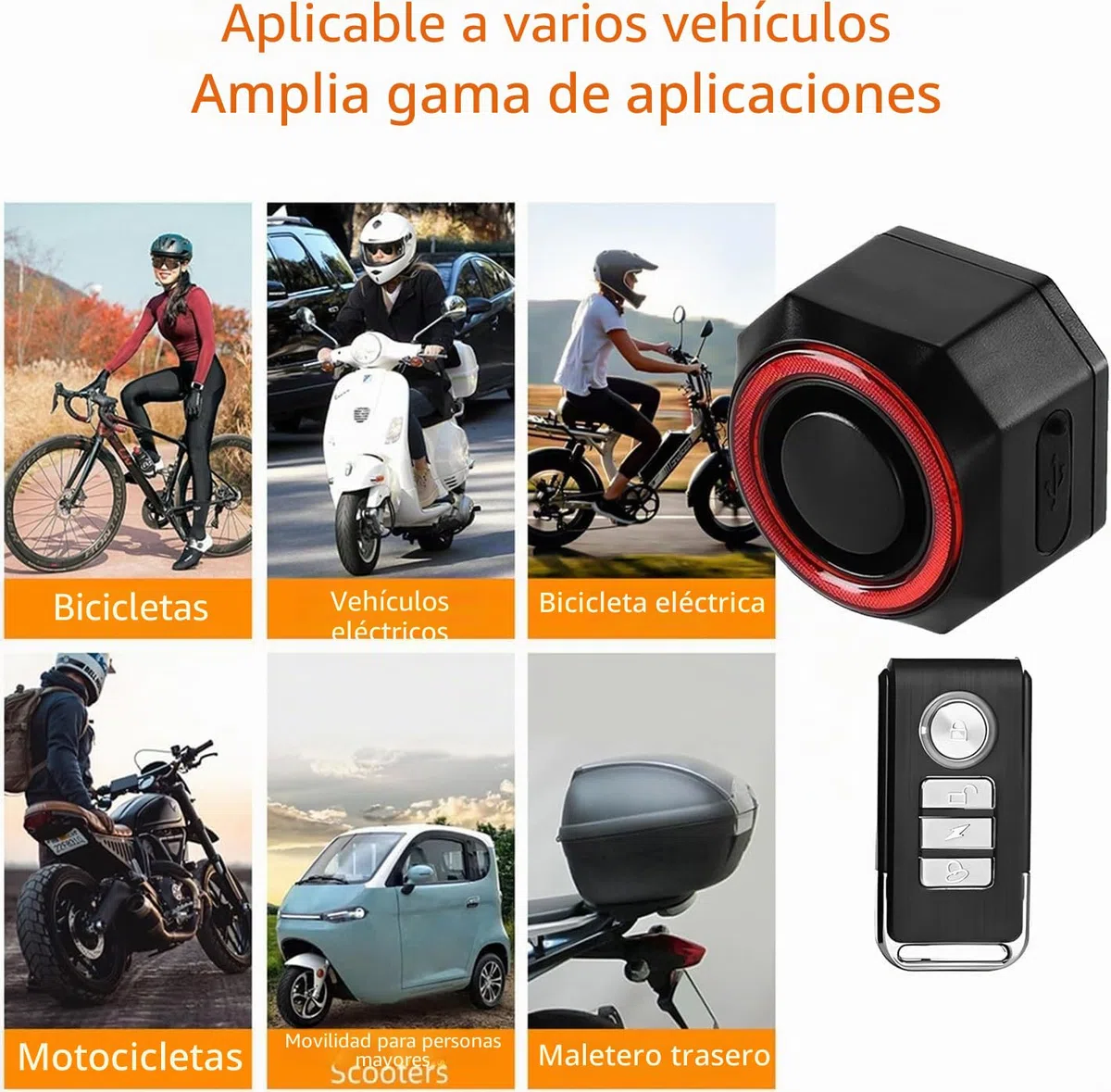 QUMOX SF33R Luz Trasera para Bicicleta con Alarma, Carga USB-C, Luz de Freno Inteligente, IP65 Impermeable, Mando a Distancia, Sirena Antirrobo para Bicicleta, E-Bike, Patinete