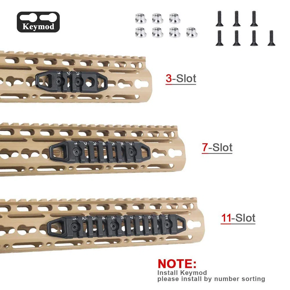 3pcs Compatible con Aluminio M-Lok/Keymod Picatinny Rail 3-Slot 7-Slot 11-Slot M-LOK/Keymod Picatinny Rail Sección Accesorios para el Sistema M-LOK/Keymod
