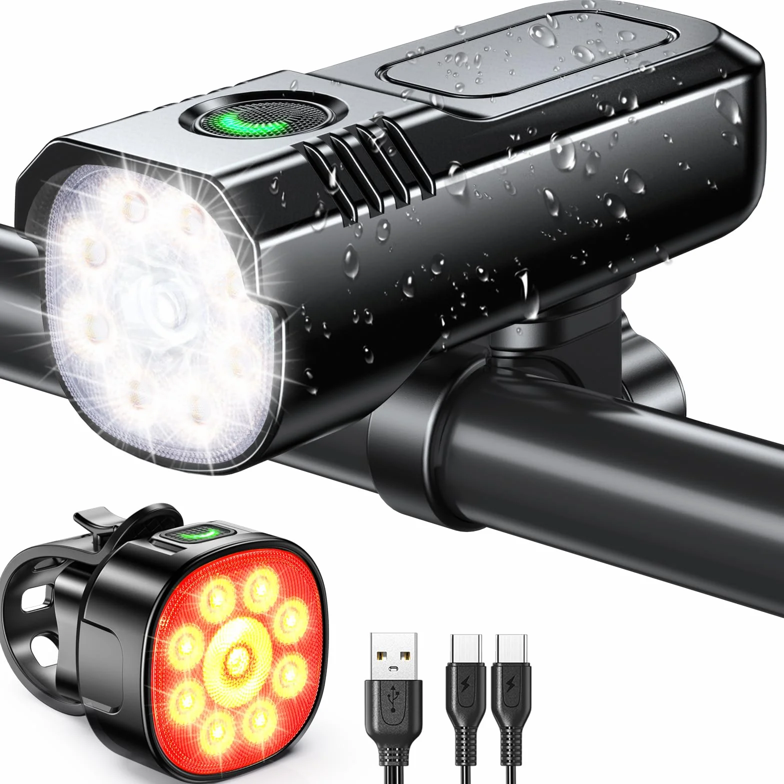ISEYOU Luces Bicicleta Delantera y Trasera, [8+7 Modos & 9+9 Potente Led] Luz Recargable USB, Luces IP65 Impermeables para Ciclismo de Montaña y Carretera