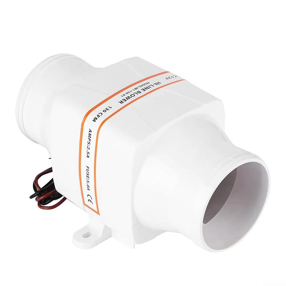 Soplador de sentina marino de 3 pulgadas, ventilador de ventilación en línea de 130 CFM, extractor de aire de alto flujo para yate, caravana, barco, cabina, cabeza de galera, plástico ABS