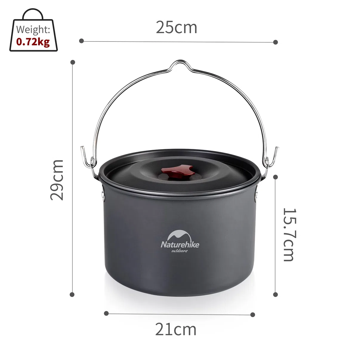 Naturehike Olla Colgante de Aleación de Aluminio de 4L para Cocina al Aire Libre para 4-6 Personas, Olla de Picnic para Acampar