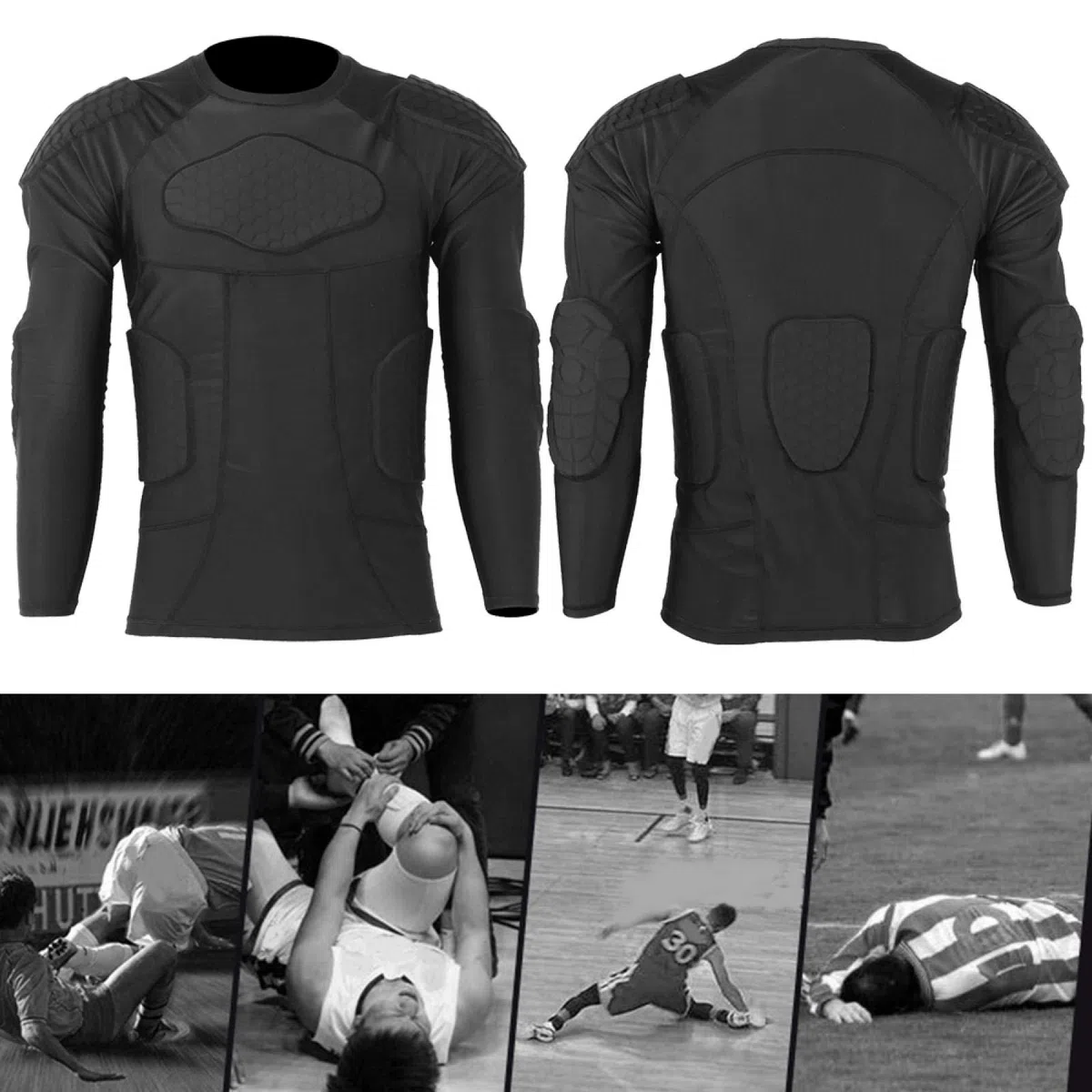 Chaqueta protectora deportiva,Camisa de compresión acolchada para hombres,Traje deportivo con protector de pecho anticolisión,Equipo protector de entrenamiento de esquí de baloncesto de fútbol(L)