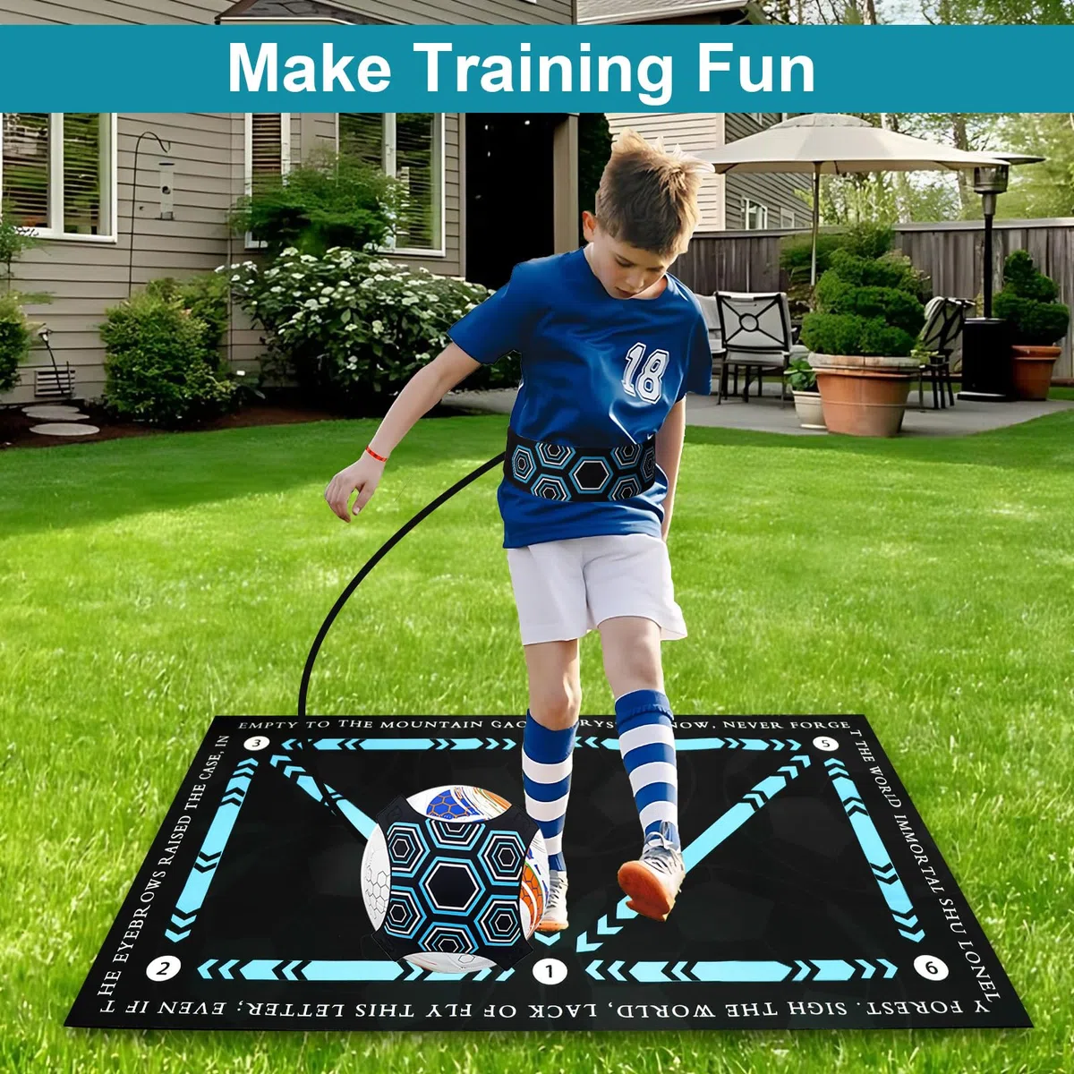 Alfombra Entrenamiento Futbol Antideslizante, 60 x 90 cm, con Cinturón Entrenamiento Futbol para Mejorar las Habilidades de Fútbol