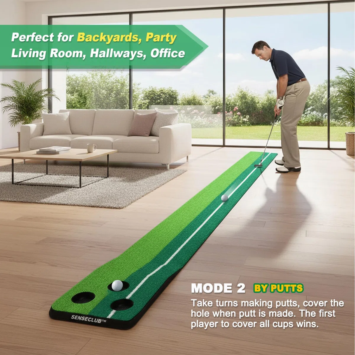 SENSECLUB - Juego de tapete de putting plegable verde para interiores, regalos de golf para hombres con sistema de recogida de bolas