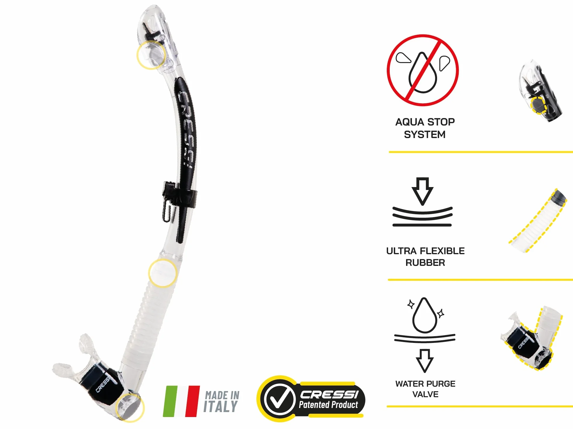 CRESSI Itaca Ultra Dry Snorkel - Tubo Respirador Seco, para Buceo y Esnórquel, Talla Única, Unisex Adulto