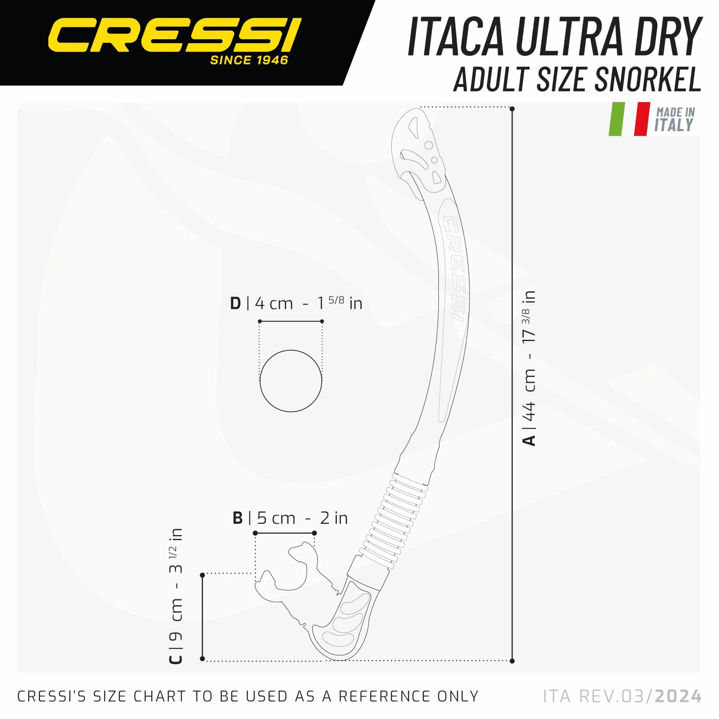 Cressi Alpha Ultra Dry Snorkel - Tubo Seco para Buceo, Apnea y Snorkel, Talla Única Unisex