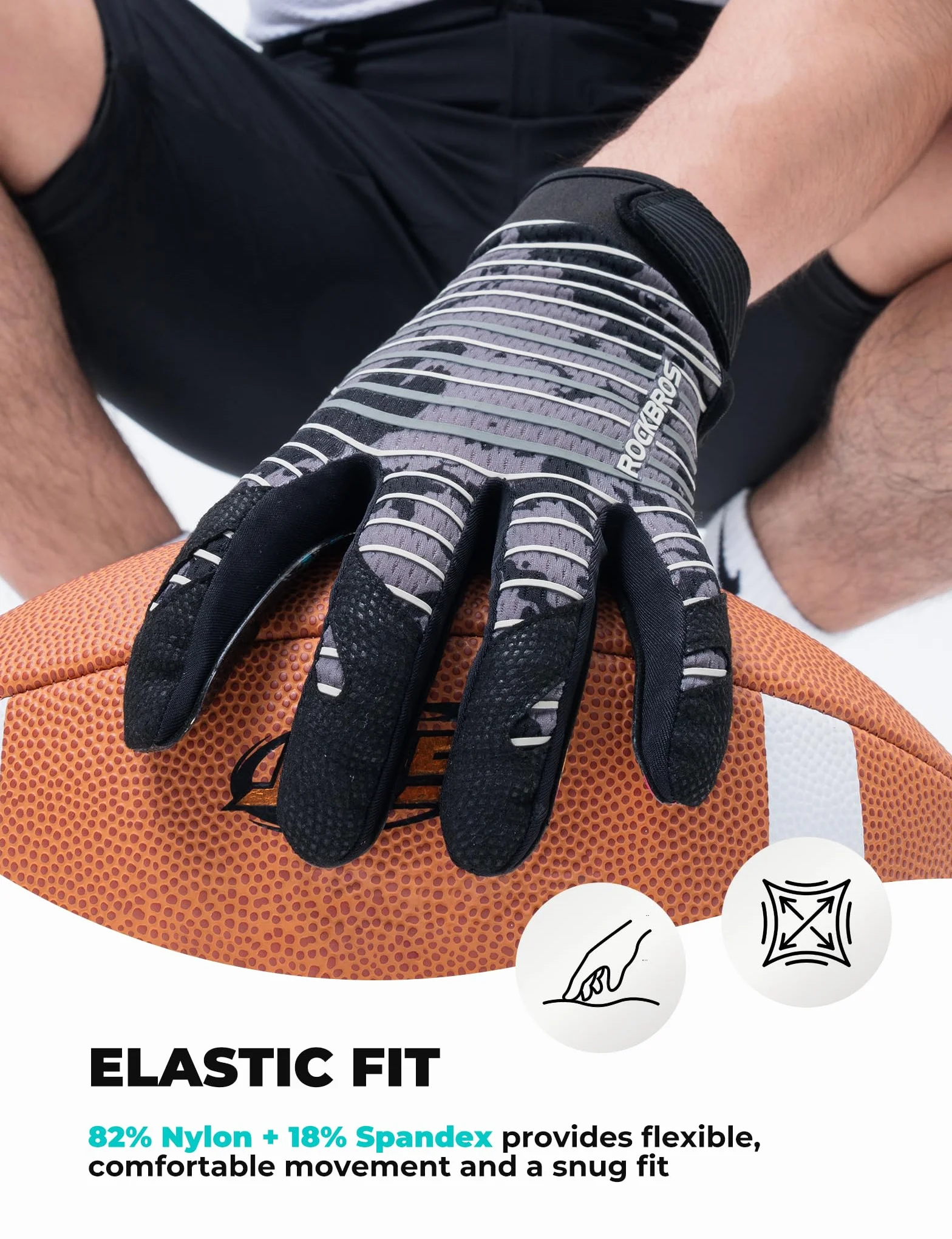 ROCKBROS Guantes de Fútbol Americano para Hombre y Mujer, Antideslizantes, Transpirables y Elásticos, Guantes de Entrenamiento y Recepción para Agarre Seguro en Deportes con Balón y Outdoor