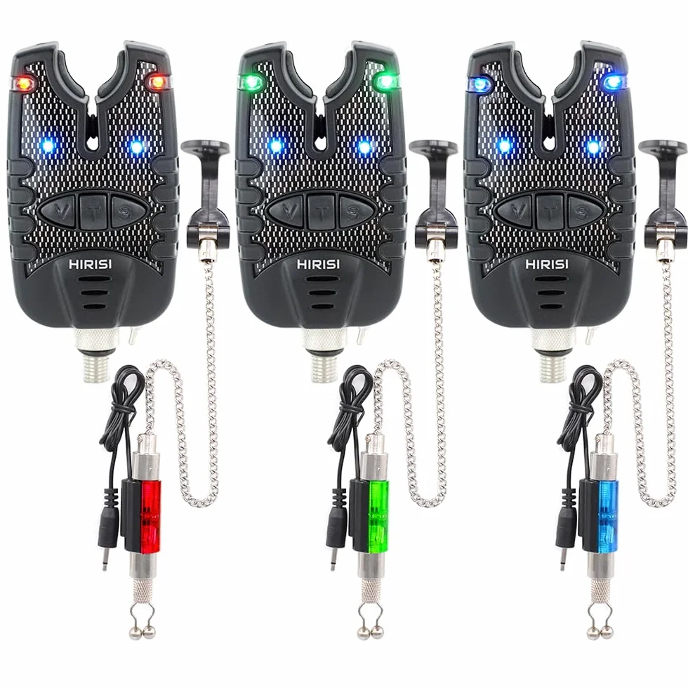 Hirisi Tackle Juego de alarma de mordida de pesca de carpas y swinger, resistente al agua, LED azul