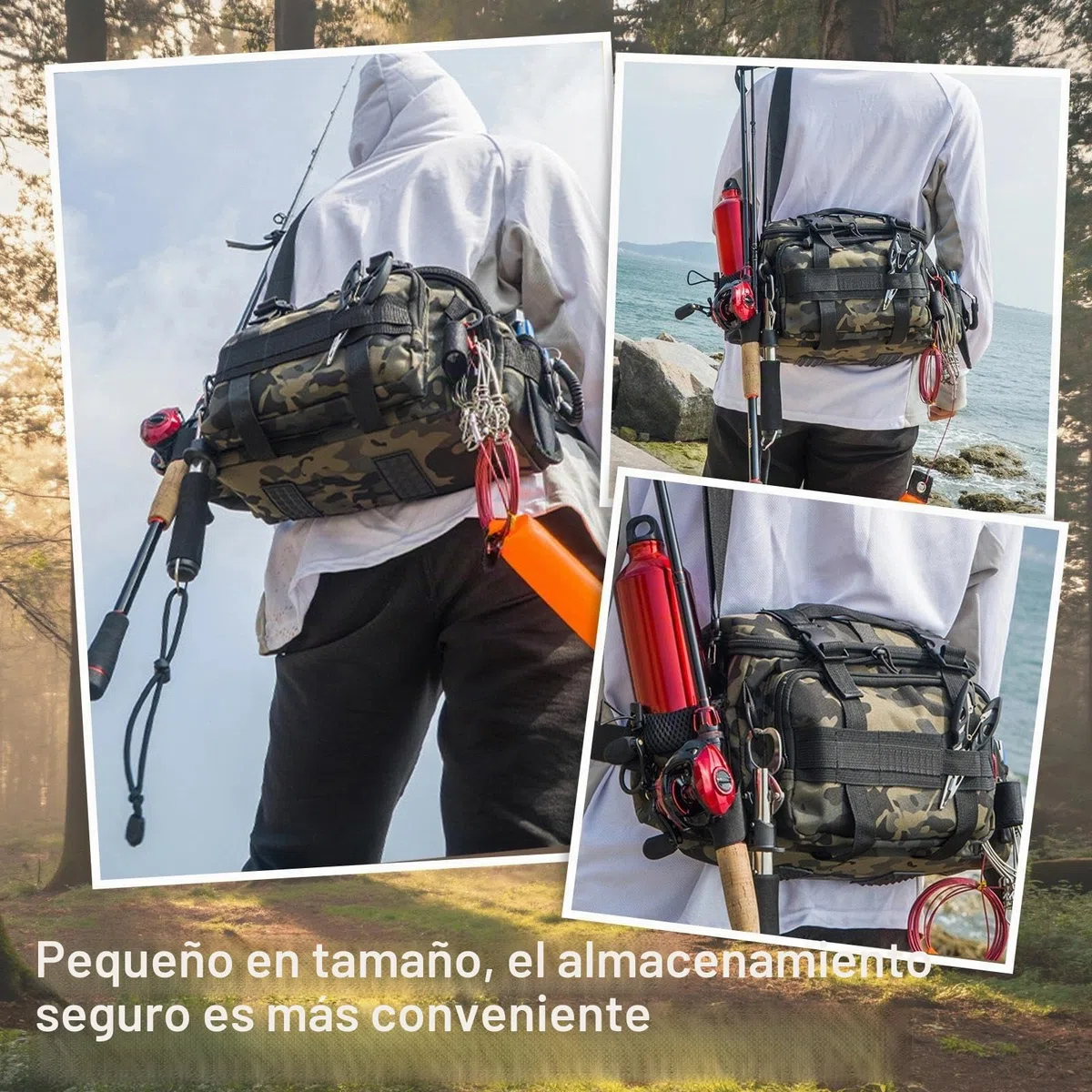 Bolsa de Pesca Gran Capacidad Bolsa de Aparejos de Pesca con Correas Ajustables Multifuncional para Equipo Accesorios y Aparejos de Pesca al Aire Libre