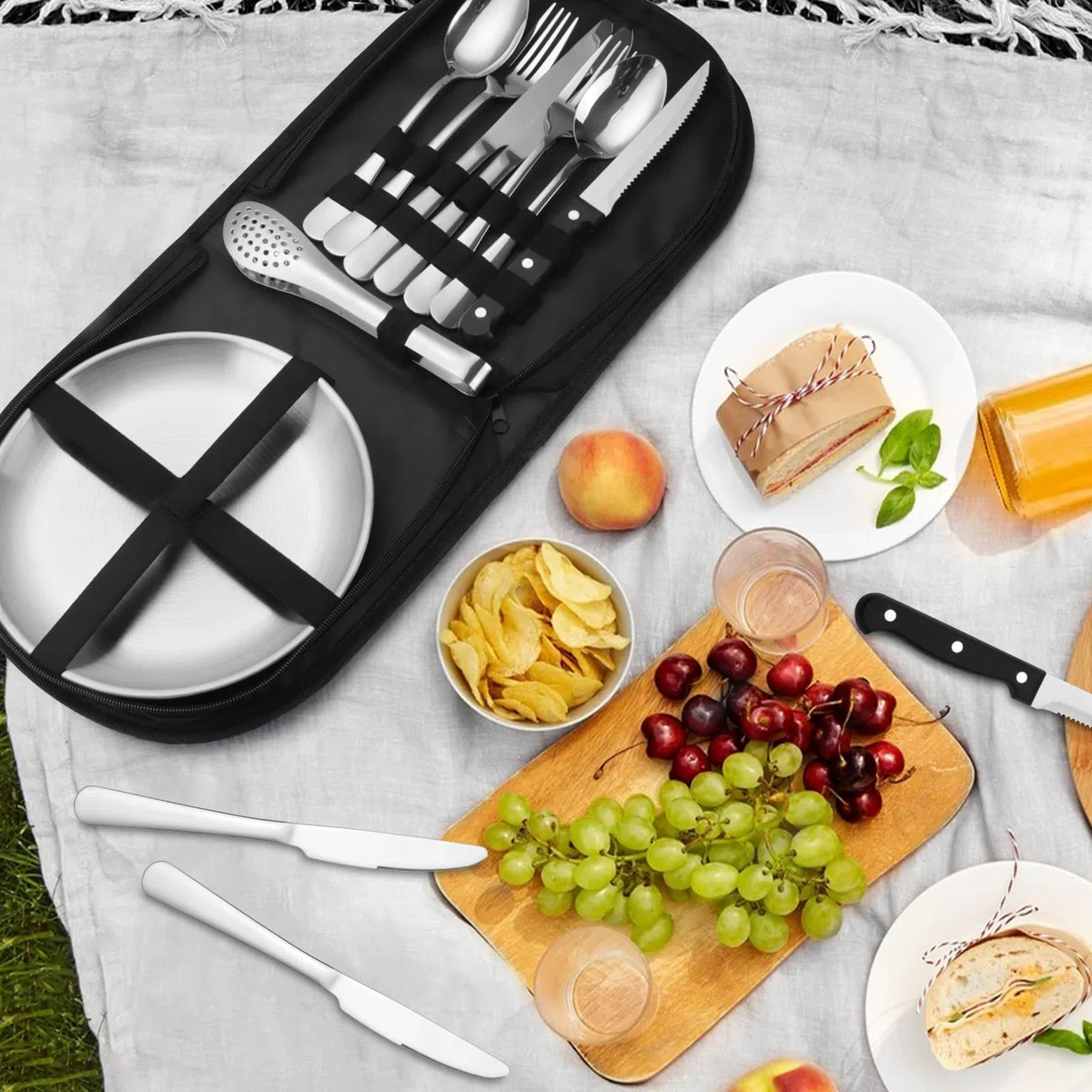 Juego de Cubiertos de Camping para 2 Personas, 10 Piezas Conjunto de Platos de Camping de Acero Inoxidable para Camping, Picnics, Viajes