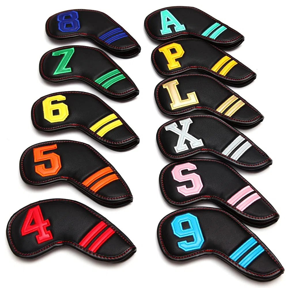 Cubiertas de cabeza de hierro de golf de cuero sintético negro con números coloridos, 11 piezas/juego de cuñas 4-9 ASPX