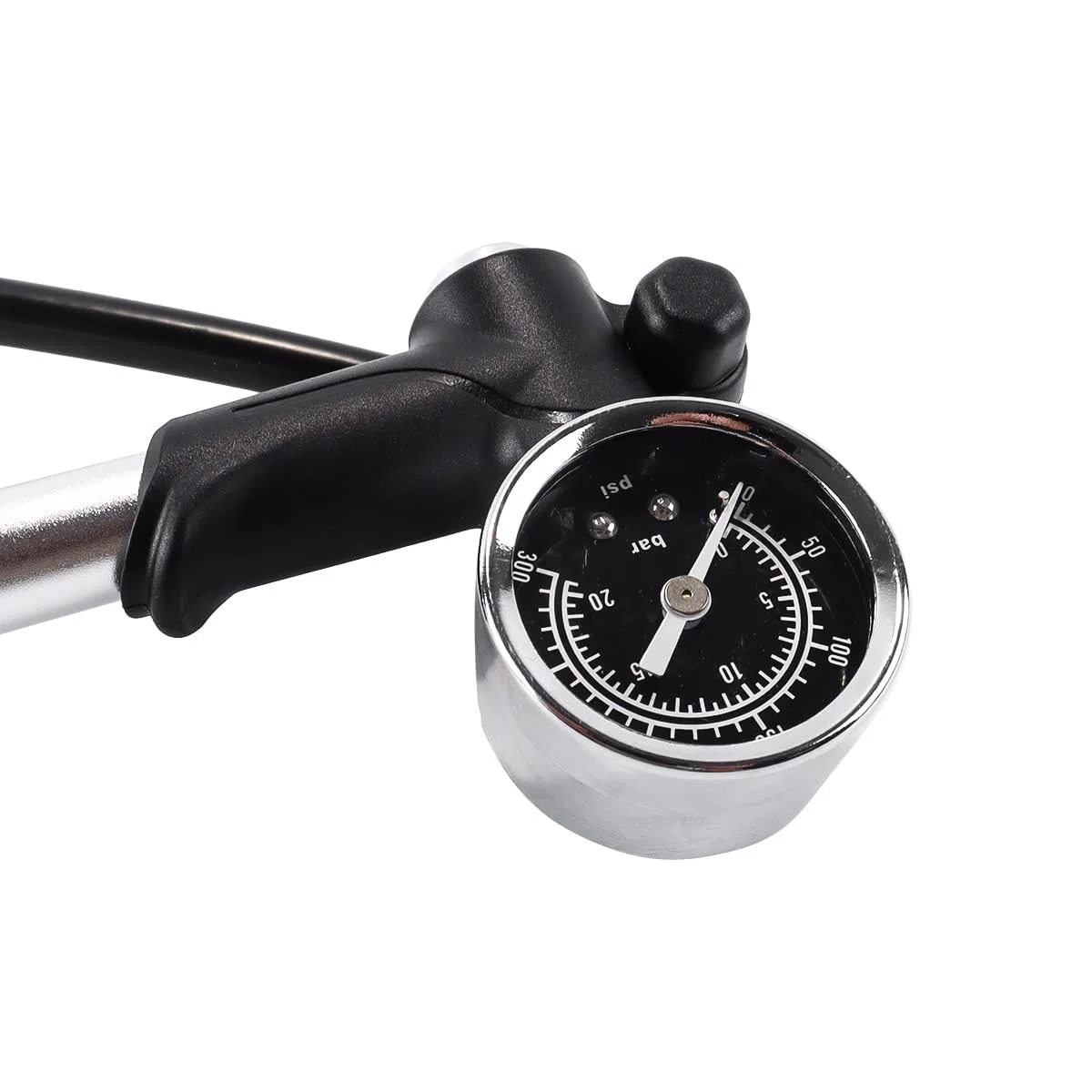 Qury Bomba de bicicleta de alta presión 300PSI inflador portátil de aleación con manómetro para horquilla, neumático de choque eléctrico, color plateado