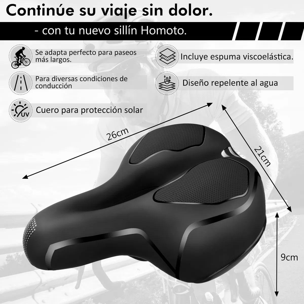 Homoto Sillín Bicicleta Cómodo con Gel, Asiento Antiprostático Hueco Transpirable Ergonómico para Hombre Mujer, para Bicicleta de Montaña, Carretera, Urbana